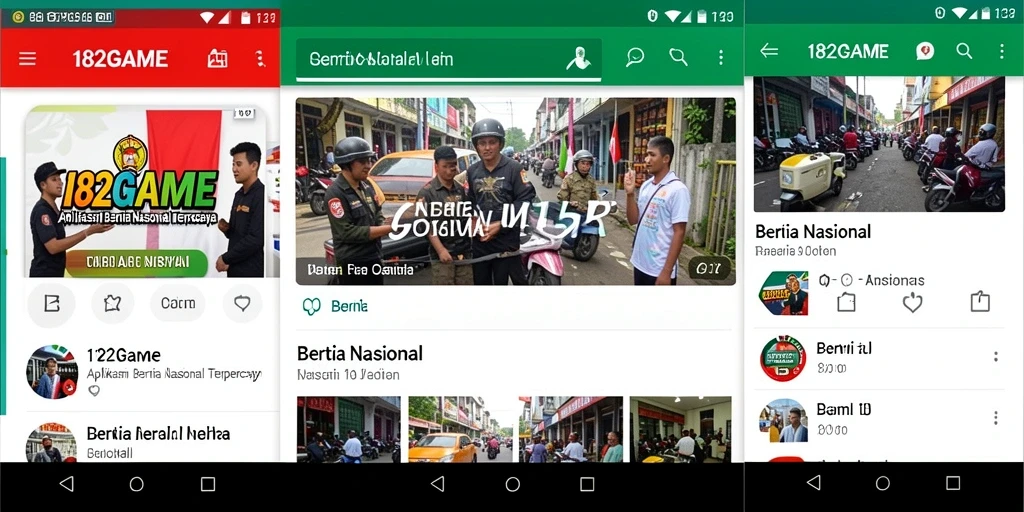 Tampilan antarmuka aplikasi 182GAME dengan berita terkini.