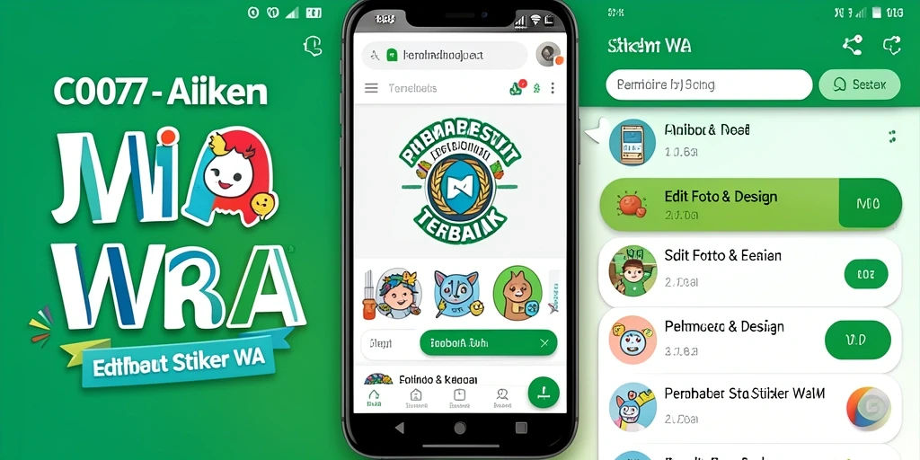 Screenshot aplikasi C0077 menampilkan antarmuka pengguna Pembuat Stiker WA yang menarik.