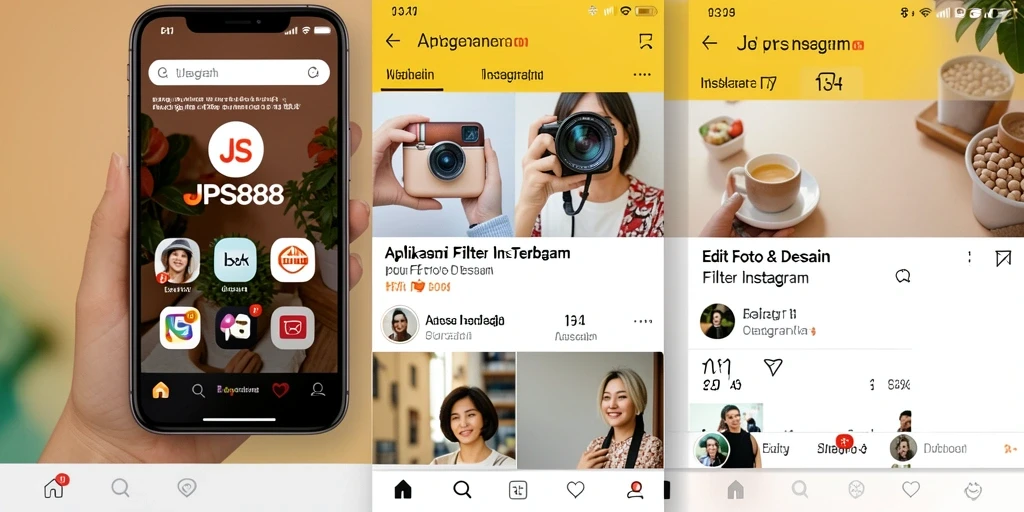 Antarmuka aplikasi JPS888 dengan berbagai pilihan filter Instagram.