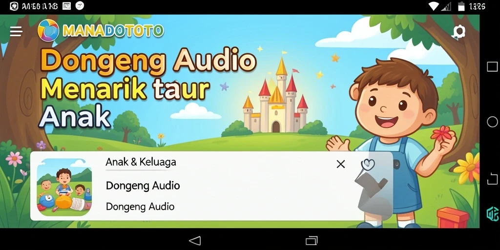 Tampilan antarmuka aplikasi MANADOTOTO untuk dongeng audio.