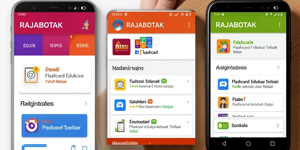 Tampilan antarmuka pengguna RAJABOTAK dengan koleksi flashcard.