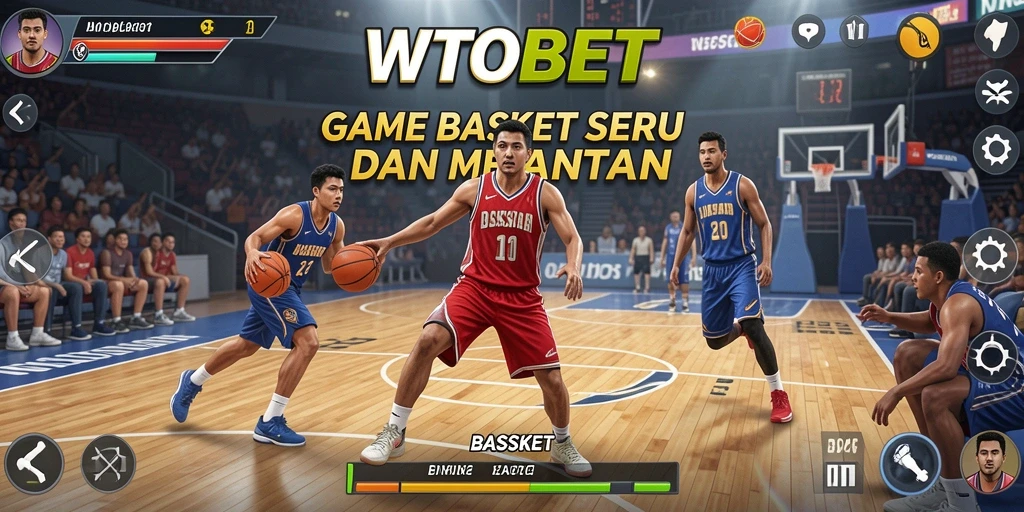 Antarmuka pengguna WTOBET dengan aksi mendebarkan di lapangan basket.